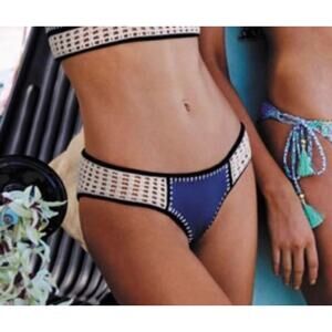 Victoria's Secret | Blue Cream And Black Crochet Bikini Bottoms Size Large